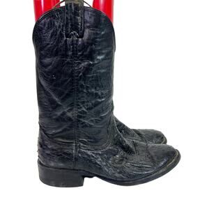 Nocona Boots Black Ostrich Full Quill Western Cowboy Boots Size 8D Vintage
